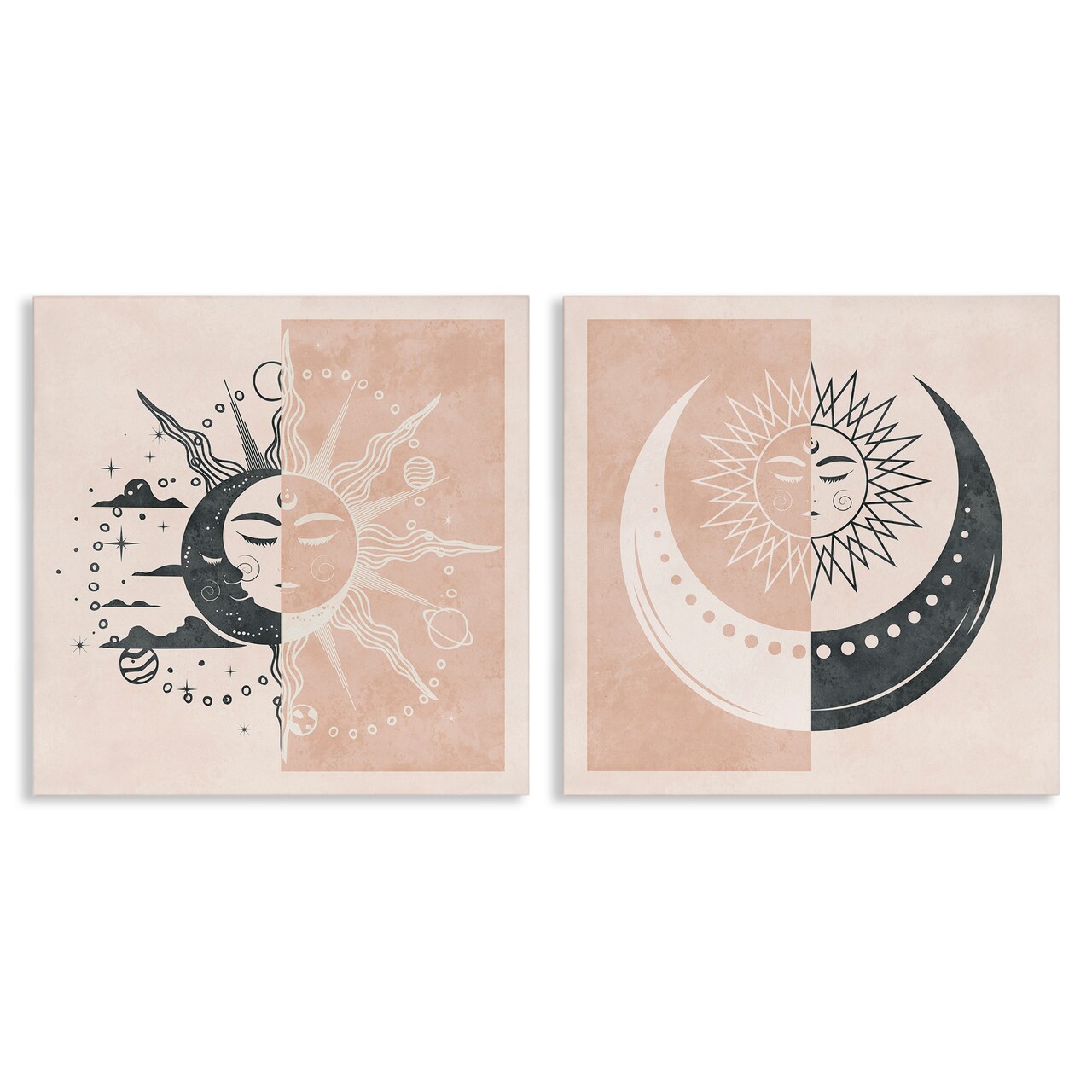 Stupell Industries Boho Two Tone Moon Sun 2pc Canvas Wall Art Set Design by Nina Blue